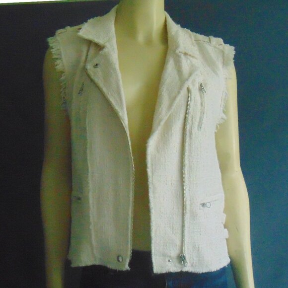 Rebecca Taylor Off White Textured Frayed Tweed Biker Moto Vest Sm - Picture 6 of 16